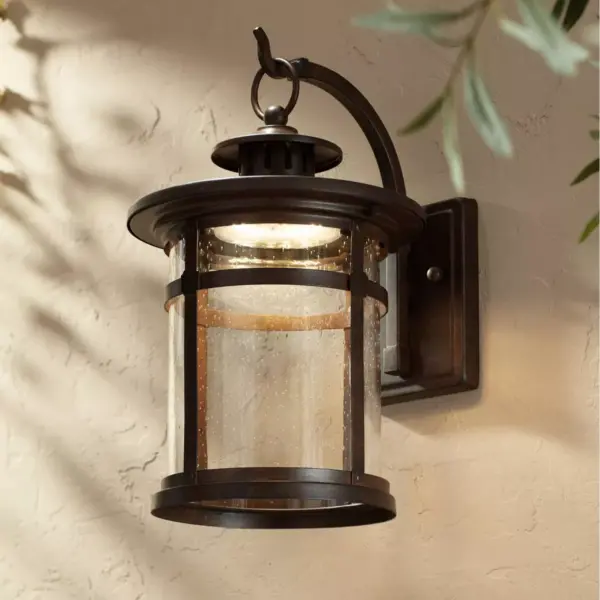 Franklin Iron Works Rustic Outdoor Wall Light LED Bronze Hanging Lantern Sconce Fixture for House Deck Porch Patio