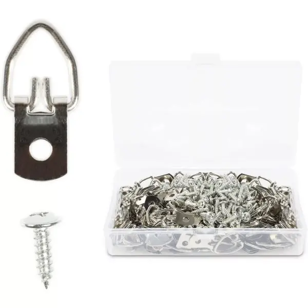 100 D Ring Picture Hangers with 100 Screws, 1 Hole (3/16 x 5/8 inch, 200 Pieces)