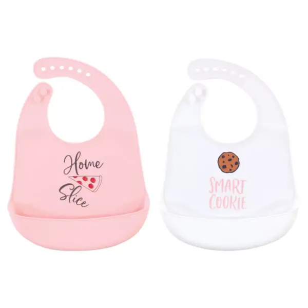 Hudson Baby Infant Girl Silicone Bibs 2pk, Home Slice, One Size