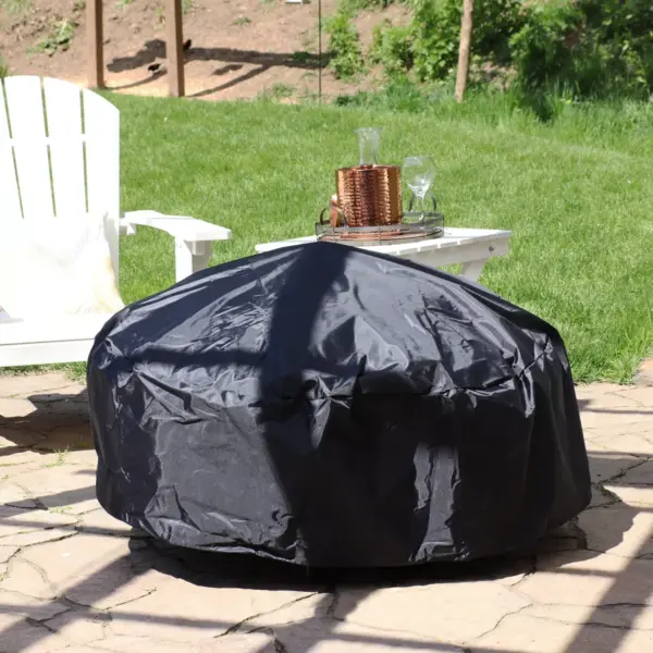 Sunnydaze Outdoor Heavy-Duty Weather-Resistant Vinyl PVC Round Fire Pit Cover with Drawstring Closure - 30" - Black