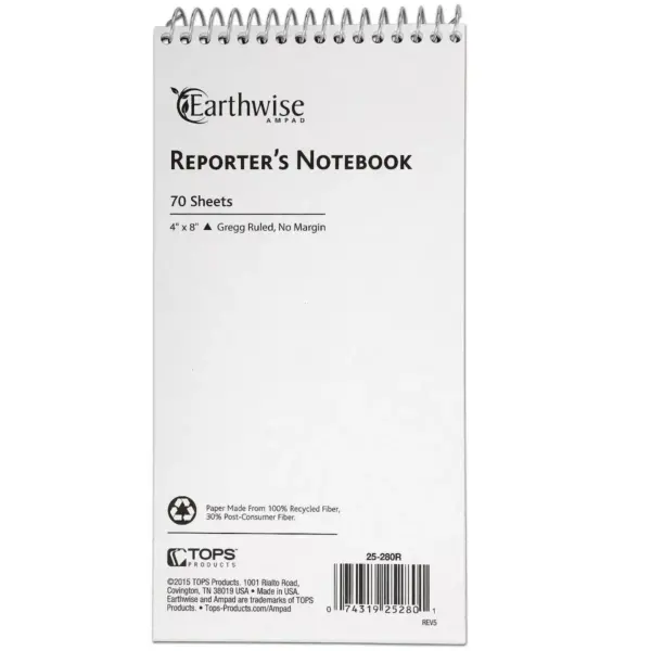 Ampad Earthwise Reporter's Notepads 4" x 8" Gregg Ruled White 625913