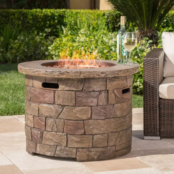 Stillwater Outdoor Circular Fire Table Natural Stone - Christopher Knight Home