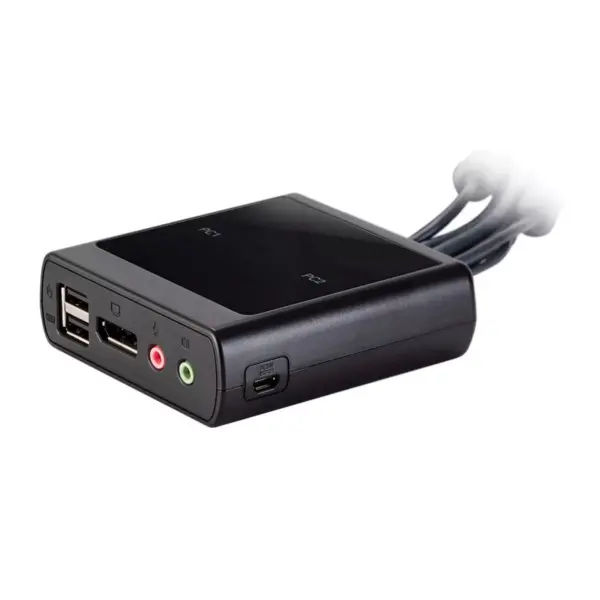 Monoprice 2-Port USB DisplayPort Cable KVM Switch, 4096x2160@30Hz With Remote Port Selector, Supports Microphone And Speakers