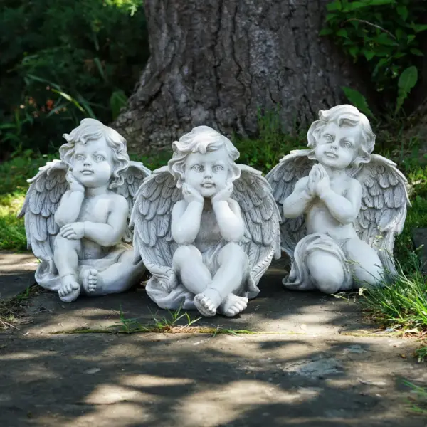 Northlight Set of 3 Sitting Cherub Angel Outdoor Patio Garden Statues 11" - White