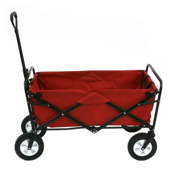 Mac Sports Heavy Duty Steel Frame Collapsible Folding 150 Pound Capacity Outdoor Camping Garden Utility Wagon Yard Cart, Red