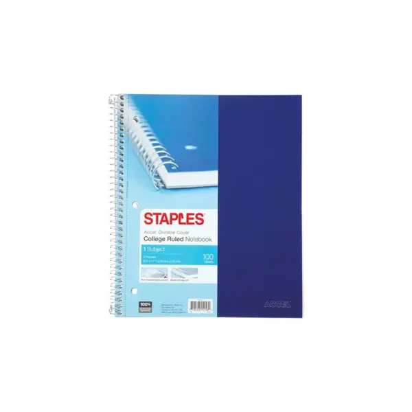 Staples Accel 1-Subject Notebook 8.5" x 11" College Ruled 100 Sh. Blue TR20951G/20951C