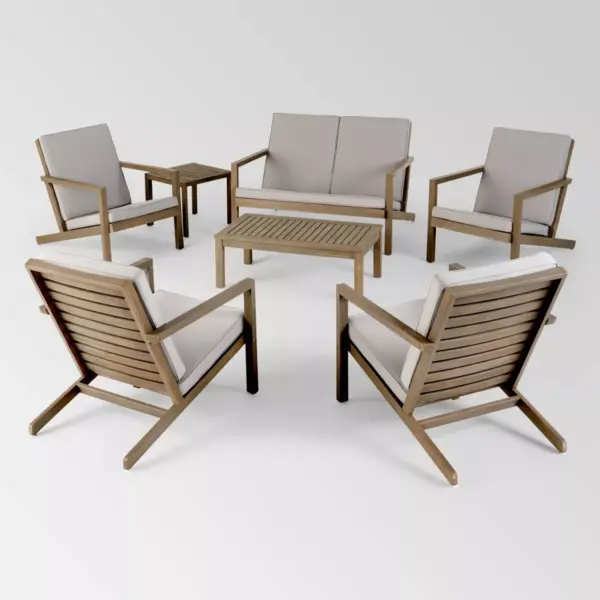 Leah 7pc Acacia Wood Extended Chat Set - Gray/Gray - Christopher Knight Home