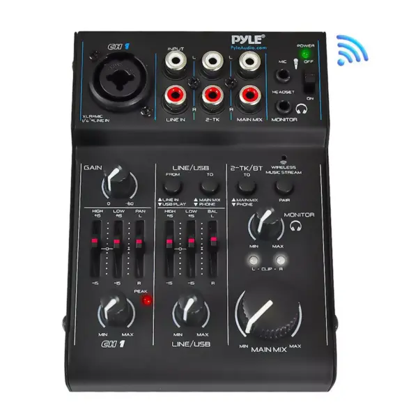 Pyle PAD30MXUBT 3-Channel Professional Compact Bluetooth DJ Mixer w/ Audio Interface, USB Soundcard for PC Recording, XLR, & Microphone Jack (4 Pack)