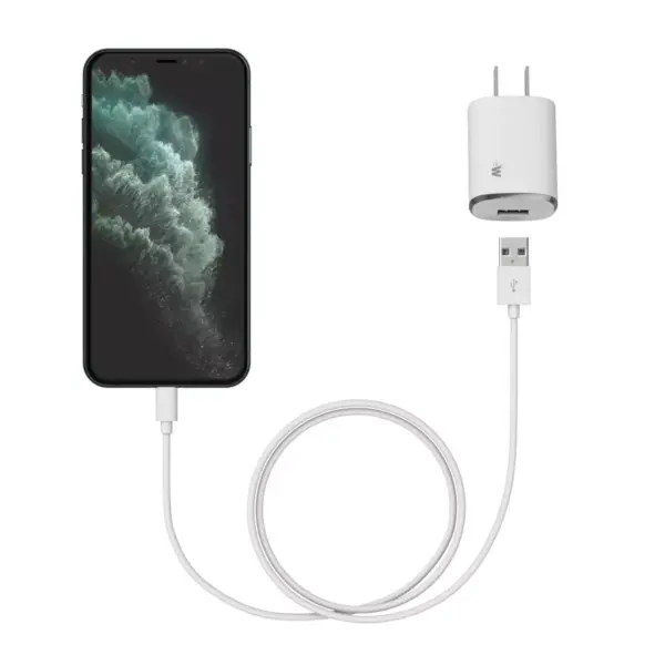 Just Wireless 2.4A/12W 1-Port USB-A Home Charger with 10ft TPU Lightning to USB-A Cable - White