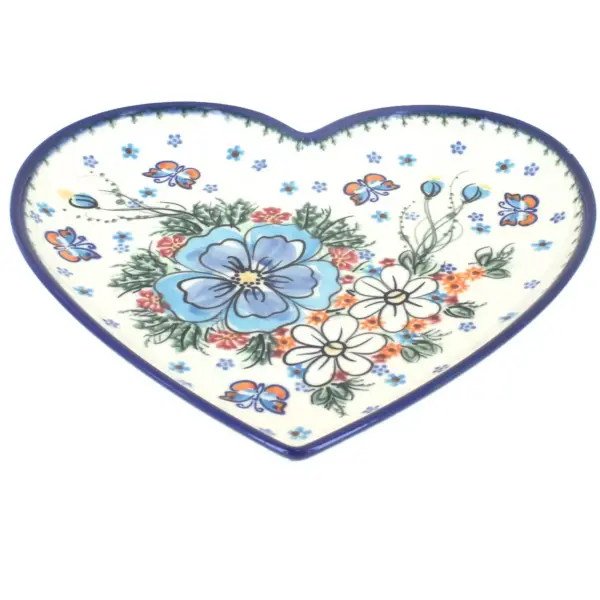 Blue Rose Polish Pottery Spring Morning Large Heart Plate