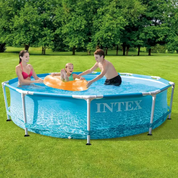 Intex 28207EH 10-Ft x 30-In Rust Resistant Steel Metal Frame Outdoor Backyard Above Ground Circular Beachside Swimming Pool with Filter Pump