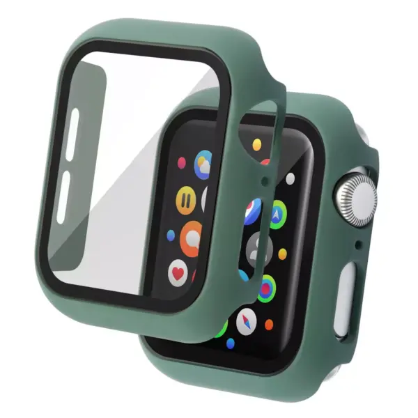 Insten Case Compatible with Apple Watch 44mm Series SE 6 5 4, Matte Hard Cover, Built in Tempered Glass Screen Protector, Full Protection, Green