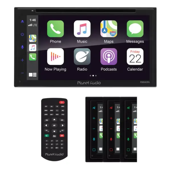 Planet Audio P9950CPA Apple Carplay Android Auto Car Multimedia Player - Double-DIN, 6.75 Inch LCD Touchscreen, Bluetooth, MP3-DVD-CD-USB-Aux in,