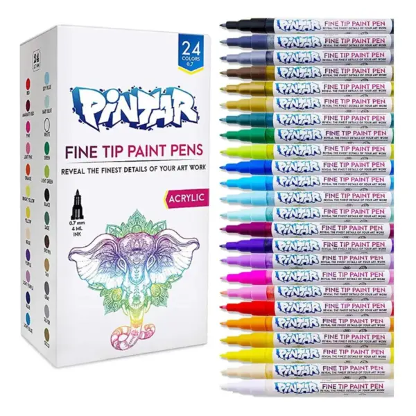 Pintar Art Supply Premium Acrylic Paint 24-Pack Fine Tip Pens