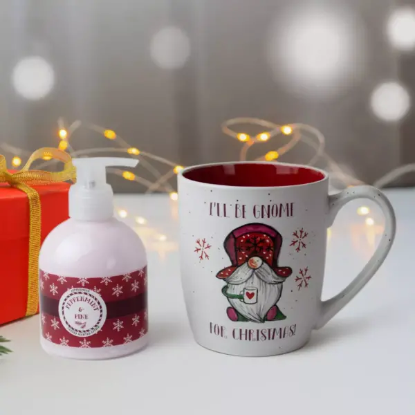 16oz Ceramic I'll Be Gnome Mug and Lotion Gift Set - Peppermint & Pine