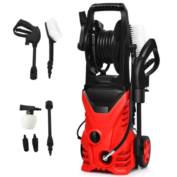 Costway 2030PSI Electric Pressure Washer Cleaner 1.7 GPM 1800W with Hose Reel Red