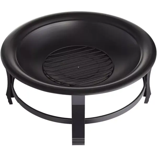 John Timberland Black Outdoor Fire Pit Round 30" Steel Wood Burning with Spark Screen and Fire Poker for Outside Backyard Patio Camping