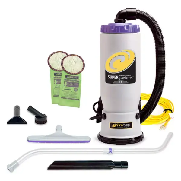 ProTeam 107118 QuarterVac 6 Quart Multifunctional Backpack Vacuum with Telescoping Wand Tool Kit, Various Attachments, and 50 Foot Extension Cord