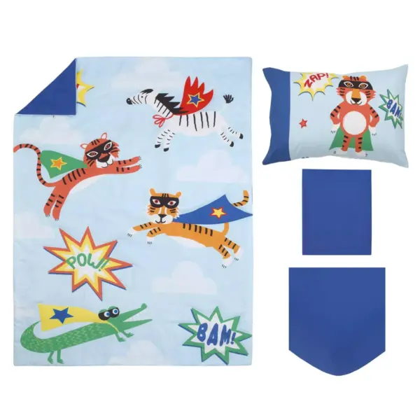 4pc Toddler Everything Kids' Super Hero Caped Wild Animals Bed Set