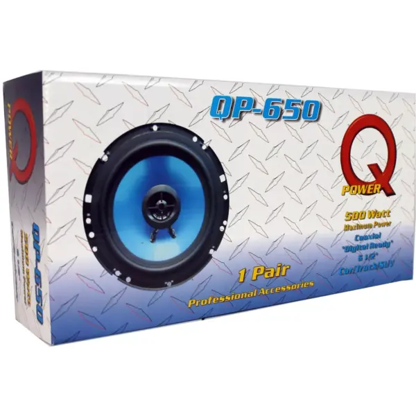 QPower 6.5" 300 Watt 2-Way Blue Car Audio Stereo Coaxial Speakers | QP650 (2)