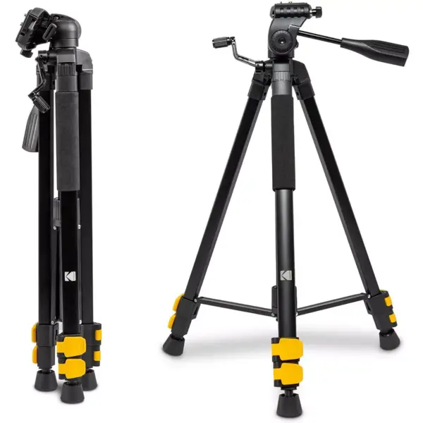 KODAK PhotoGear 62" Tripod with Remote | Compact 3-Section Flip-Lock Aluminum Tripod Adjusts 22”-62”, QuickRelease Plate, Smartphone Adapter & 1/4” to 3/8” Screw, Bubble Level, Carry Case, & E-Guide