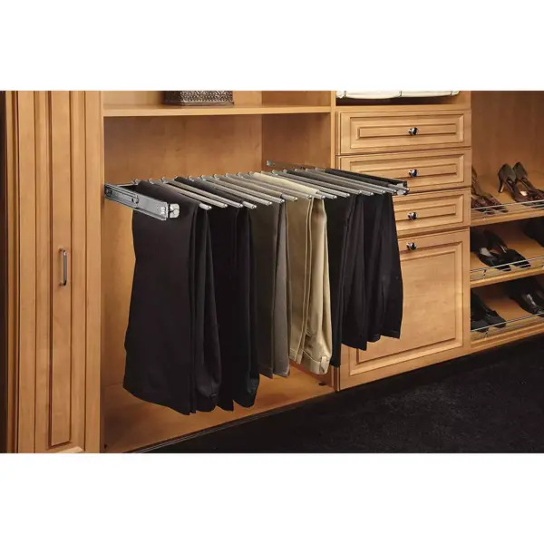 Rev-A-Shelf PSC-3014CR 30-Inch Steel Closet Pullout Trouser Pants Rack Space Saving Storage Organizer for 16 Pairs of Pants, Chrome