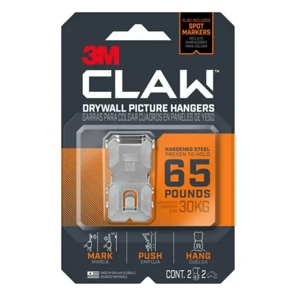 3M Claw 3ct Drywall Picture Hanger 65lb with Temporary Spot Marker