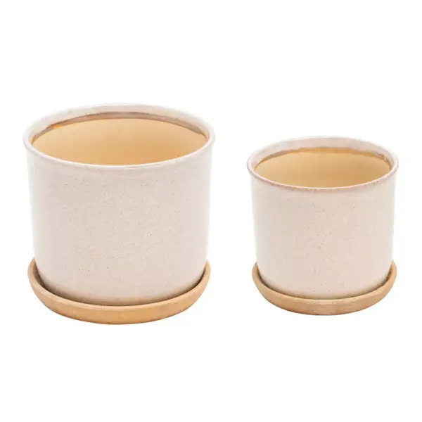 Set of 2 Ceramic Planter with Saucer Beige - Sagebrook Home