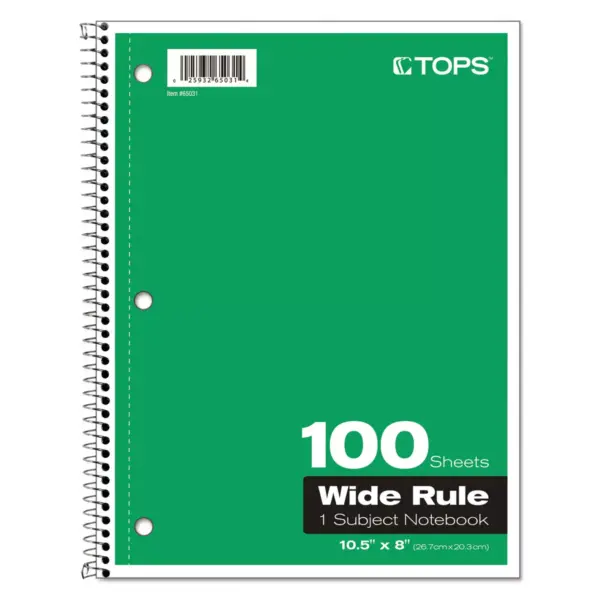 Tops Coil-Lock Wirebound Notebooks Legal/Wide 10 1/2 x 8 White 100 Sheets 65031