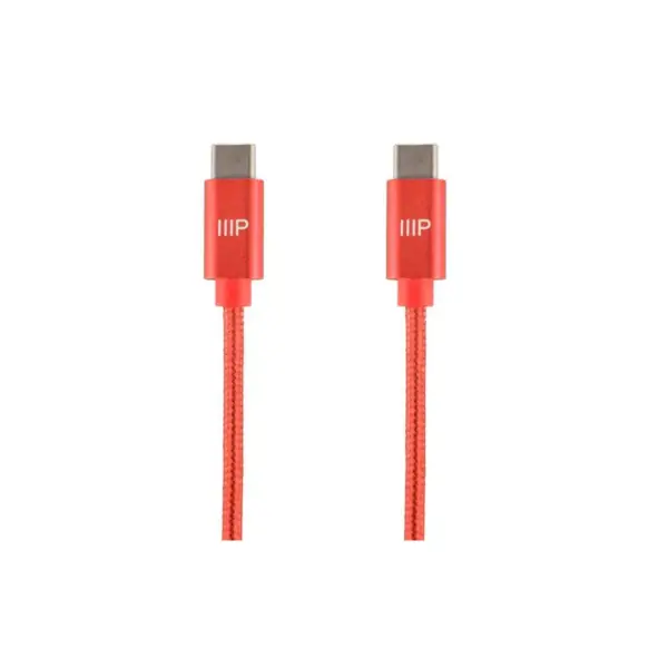 Monoprice USB 2.0 Type-C to Type-C Charge and Sync Nylon-Braid Cable - 6 Feet - Red, Up to 3 Amps/60 Watts - Palette Series