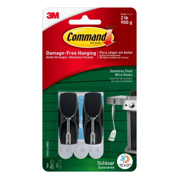 Command 2 Hooks 3 Strips Outdoor Stainless Steel Wire Decorative Hooks with Foam Strips