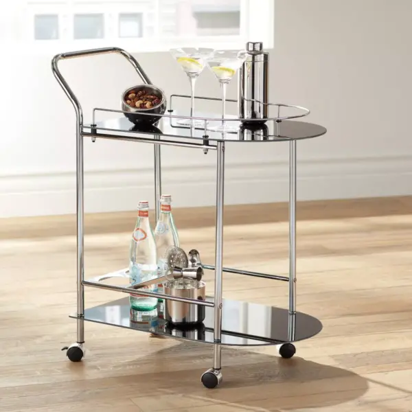 Studio 55D Finn 28 1/2" Wide Black Glass - Chrome Rolling Serving Cart