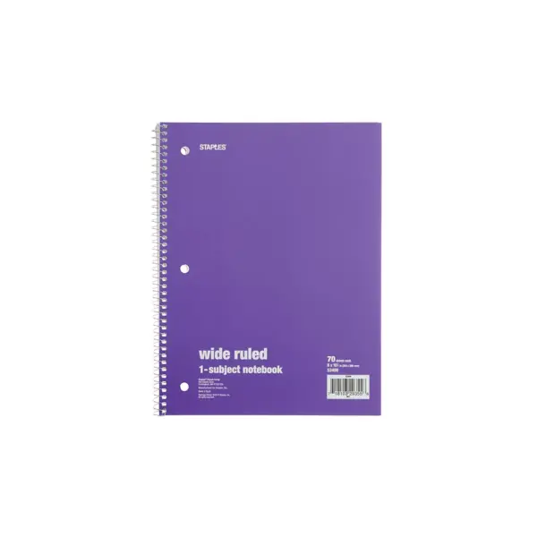 Staples 1 Subject Notebook 8" x 10.5" Wide Ruled 70 Sheets Assorted 6/PK TR11667M