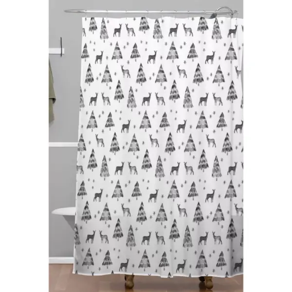 Winter Deer in Black Shower Curtain Black/White - Deny Designs