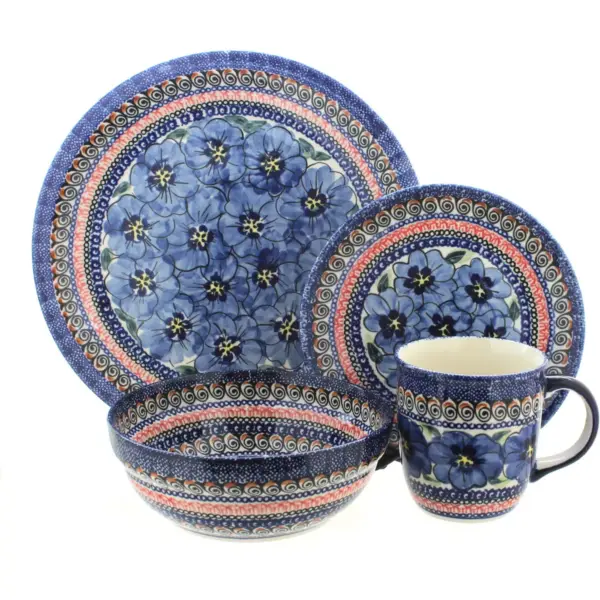 Blue Rose Polish Pottery Blue Art 16 Piece Dinner Set