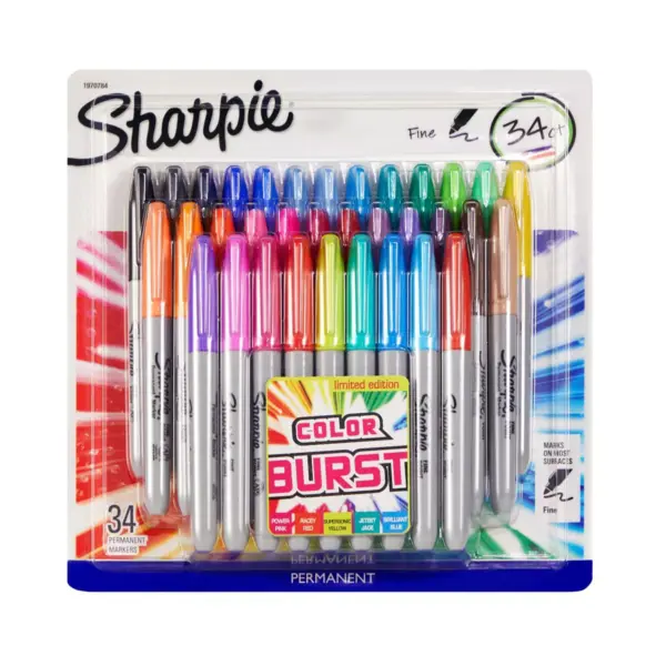 34pk Permanent Marker Fine Tip Multicolor - Sharpie