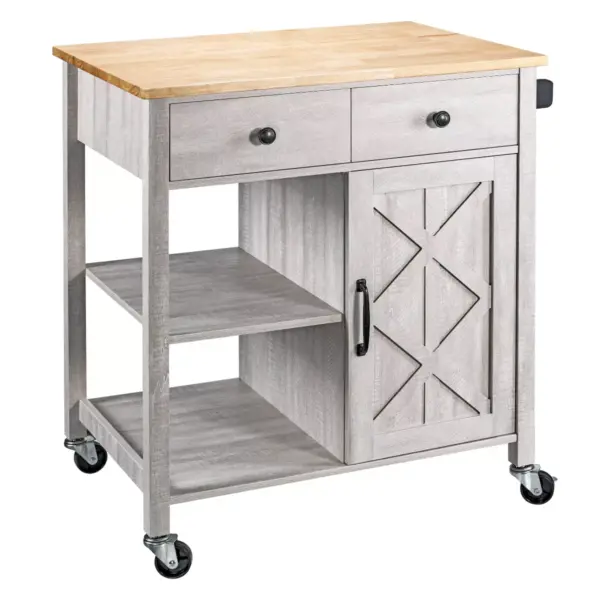 34" Kitchen Cart with Wood Top Saw Cut White - Home Essentials