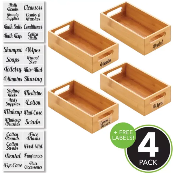 mDesign Bamboo Wood Storage Bin with Handles, 32 Labels, Set of 5  - Natural