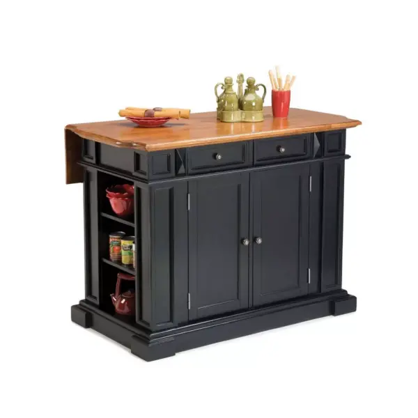 Kitchen Island and Stool Set Black/Oak - Home Styles