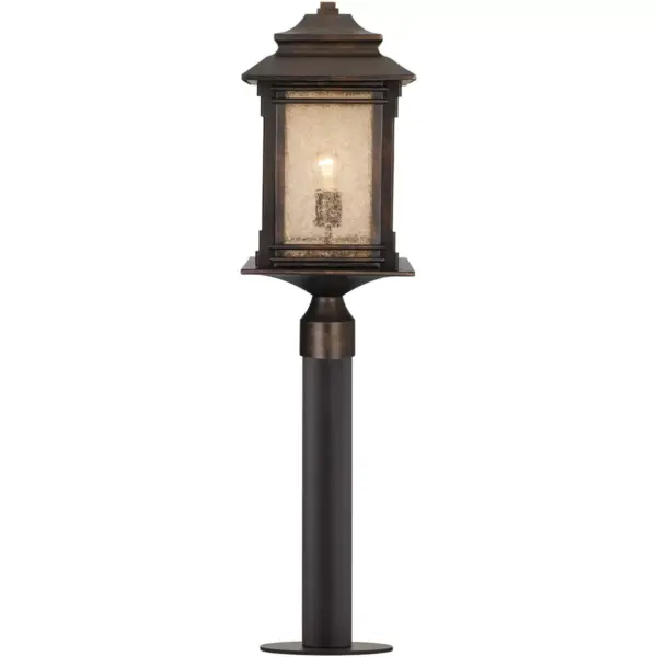 Franklin Iron Works Mission Outdoor Post Light Fixture LED Walnut Bronze 37 1/2" Frosted Cream Glass Exterior Garden Yard Driveway