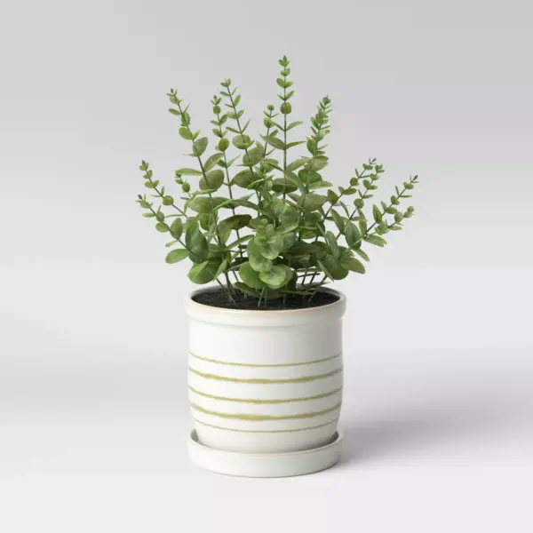 4" Stoneware Ceramic Lines Planter White - Threshold™