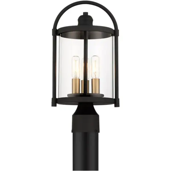 John Timberland Modern Outdoor Post Light Fixture Black Warm Brass Metal 15 3/4" Clear Glass Exterior House Porch Patio Outside