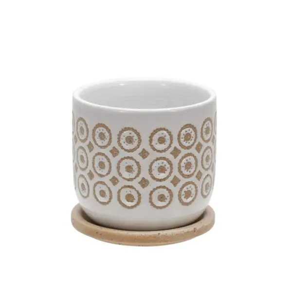 5" Ceramic Swirly Planter with Saucer Beige - Sagebrook Home