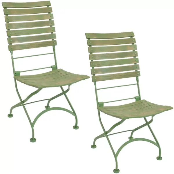 Sunnydaze Indoor/Outdoor Patio or Dining Café Couleur European Chestnut Wooden Folding Bistro Chair - Green - 2pk