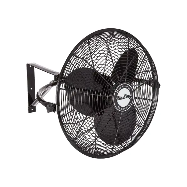 Air King 20 Inch 1/6 Horsepower 3-Speed 90-Degree Adjustable Angle Non-Oscillating Enclosed Workshop Home Garage Steel Wall Mounted Fan, Black