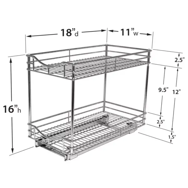 Lynk Professional 11" x 18" Slide Out Double Shelf - Pull Out Two Tier Sliding Under Cabinet Organizer