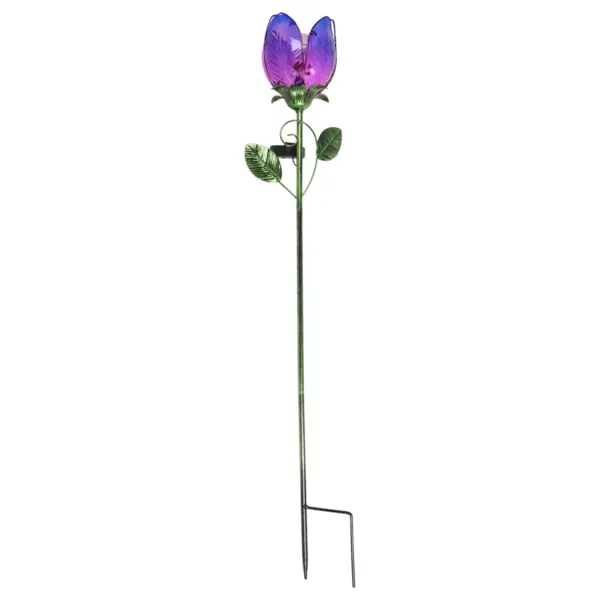 35.8" Metal and Glass Solar Flower Stake Purple - Exhart