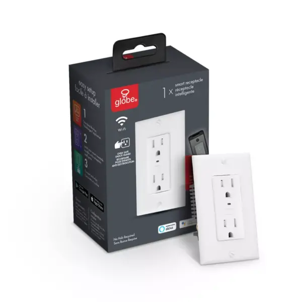 Smart White Wi-Fi Enabled Voice Activated Power Outlet Receptacle