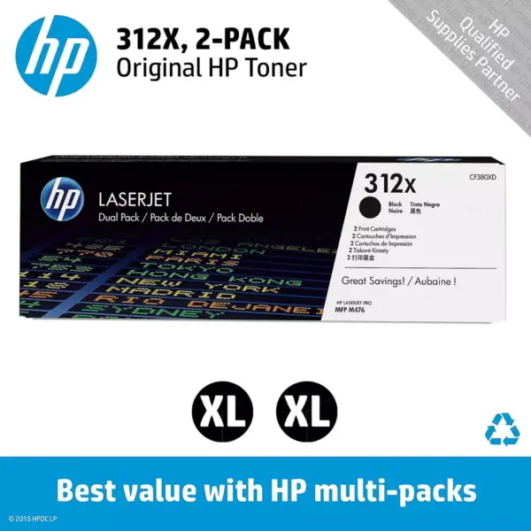 HP Inc. HP 312X (CF380X-D) 2-pack High Yield Black Original LaserJet Toner Cartridges CF380XD