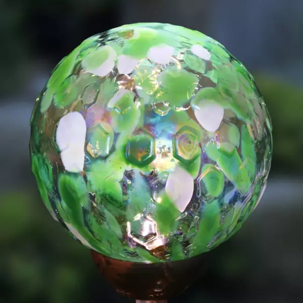 31" Solar Pearlized Glass Honeycomb Finial Resin Garden Stakes Green - Exhart